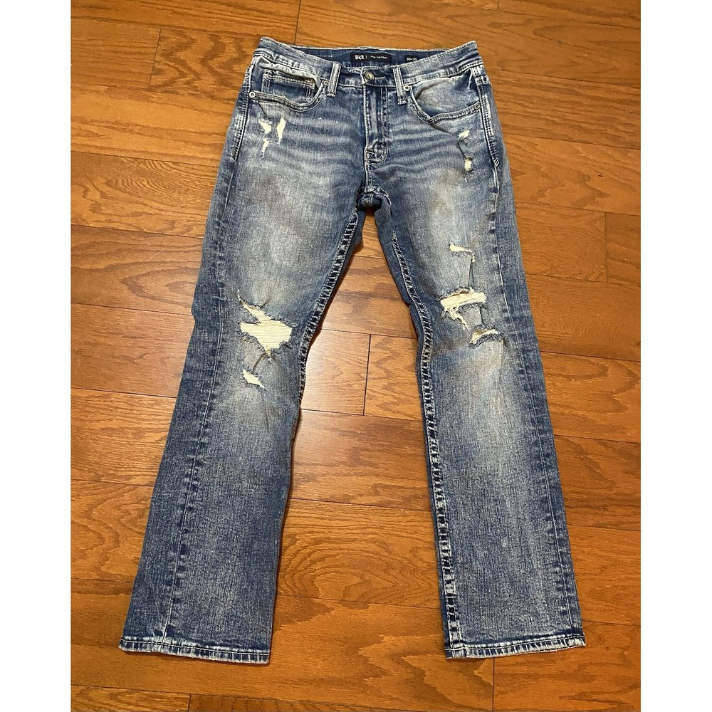 BKE Jeans Mens 30x30 Blue Denim Jake Straight Distressed Buckle Stretch